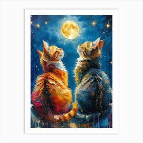 Two Cats Admire The Moon Pt. 2 Art Print