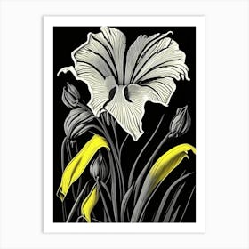 Yellow Flag Iris Wildflower Linocut 2 Art Print