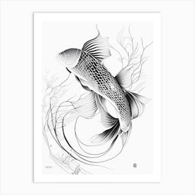Gin Matsuba Koi Fish Minimal Line Drawing Art Print