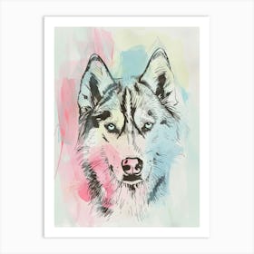 Husky Dog Pastel Line Watercolour Illustration  1 Art Print