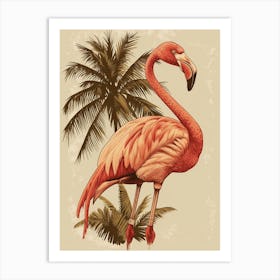 American Flamingo And Palm Trees Minimalist Illustration 4 Art Print