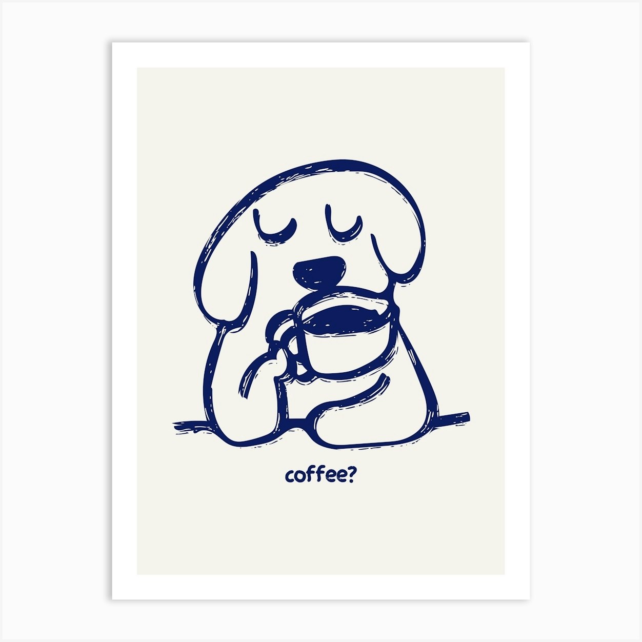 Coffee Dog Blue Poster Art Print by House of Saturn