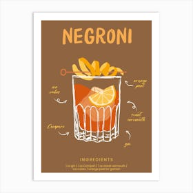 Negroni Recipe Cocktail Print Art Print