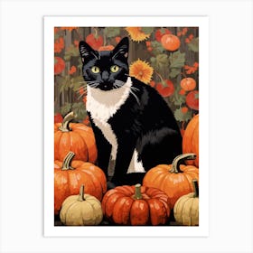 Cat With Pumpkins 1 Art Print