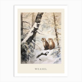 Winter Watercolour Weasel 4 Poster Art Print