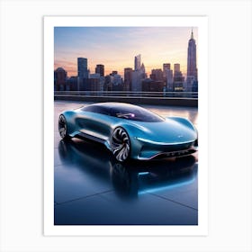 Electric Car With Aerodynamic Curves Designed For Sustainable Mobility Featuring Solar Panels Emb Art Print