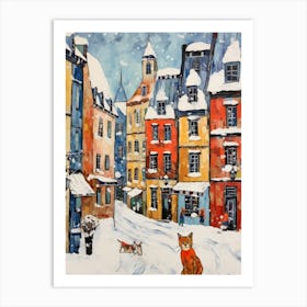 Cat In The Streets Of Quebec City   Canada With Sow 3 Art Print