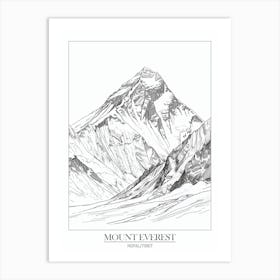 Mount Everest Nepal Tibet Line Drawing 2 Poster Art Print