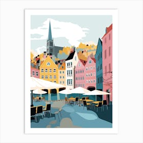 Bergen, Norway, Flat Pastels Tones Illustration 1 Art Print