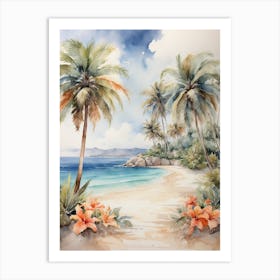 Watercolor Of A Tropical Beach 1 Art Print