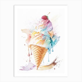 Ice Cream Dessert Storybook Watercolour 2 Flower Art Print