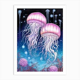 Moon Jellyfish Pencil Drawing 1 Art Print