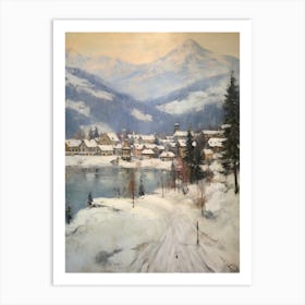 Vintage Winter Painting St Moritz Switzerland 2 Art Print