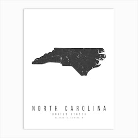 North Carolina Mono Black And White Modern Minimal Street Map Art Print