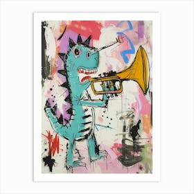 Abstract Dinosaur Scribble Playing The Trumpet 3 Art Print