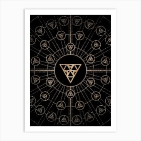 Geometric Glyph Radial Array in Glitter Gold on Black n.0359 Art Print