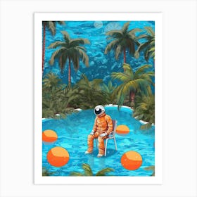 Astronaut In The Pool Colourful Illustration 4 Art Print