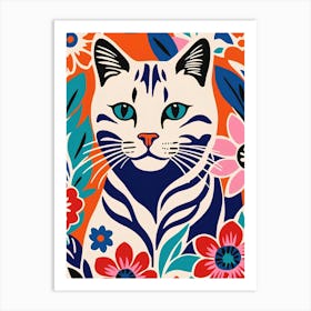 Cat With Flowers Art Print