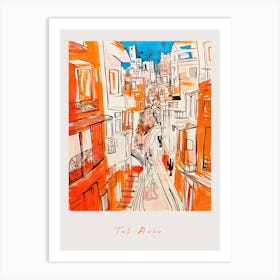 Tel Alviv Israel 3 Orange Drawing Poster Art Print