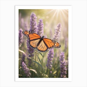 Monarch Butterfly On Lavender 3 Art Print