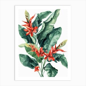 Tropical Leaves And Flowers Art Print