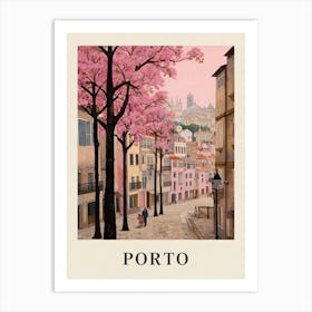 Porto Portugal 4 Vintage Pink Travel Illustration Poster Art Print