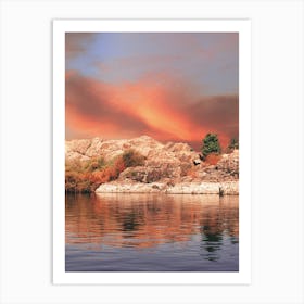 Nile River With Rocks At Sunset Art Print