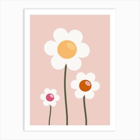 Vintage Daisies Retro Flowers Peach Art Print