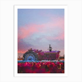 Tractor On A Flower Plantation Oil Painting Art Print