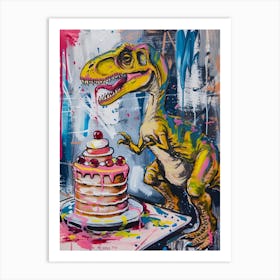 Wild Brushstroke Dinosaur Baking A Cake 1 Art Print