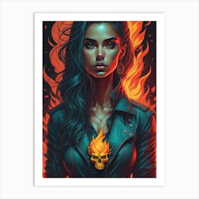 Girl In Flames Art Print