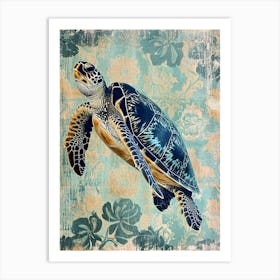 Floral Sea Turtle Wallpaper Style 1 Art Print