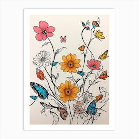 Luckycharms Flowers And Butterflies Art Print