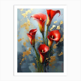 Gold Plated Red Calla Lily Flowers Art Print