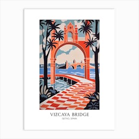 Vizcaya Bridge, Getxo, Spain, Colourful Travel Poster Art Print