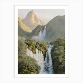 Waterfall In The Mountains watercolor Art Print