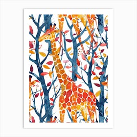 Sweet Watercolour Giraffe Tree Pattern Art Print