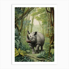 Rhino In The Green Leaves Realistic Illustration 7 Art Print