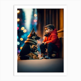 Portrait Of A Boy And His Dog Art Print