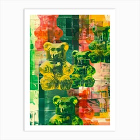 Green Gummy Bears Retro Collage 3 Art Print