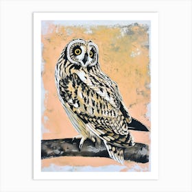 Short Eared Owl Linocut Blockprint 1 Art Print