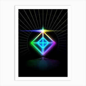 Neon Geometric Glyph in Candy Blue and Pink with Rainbow Sparkle on Black n.0443 Art Print