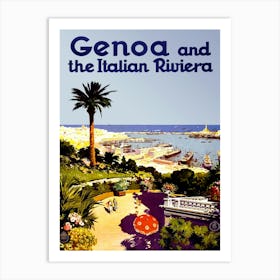Genoa And Italian Riviera, Vintage Travel Poster Art Print