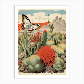 Butterfly With Desert Plants 1 Art Print