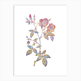 Stained Glass Velvet China Rose Mosaic Botanical Illustration on White n.0010 Art Print