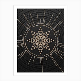 Geometric Glyph in Gold with Radial Array Lines on Dark Gray n.0010 Art Print