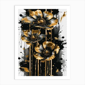 Black And Gold Flowers 9 Art Print