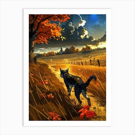 Cat Walking In A Field Art Print