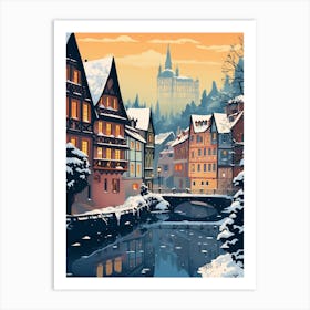 Winter Travel Night Illustration Colmar France 1 Art Print