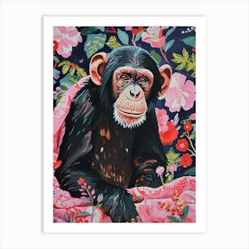 Floral Animal Painting Chimpanzee 1 Art Print